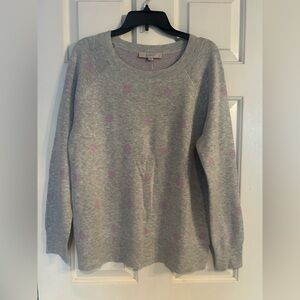 Loft Lt gray Sweater W/Pink Polka dots. L. NWT.